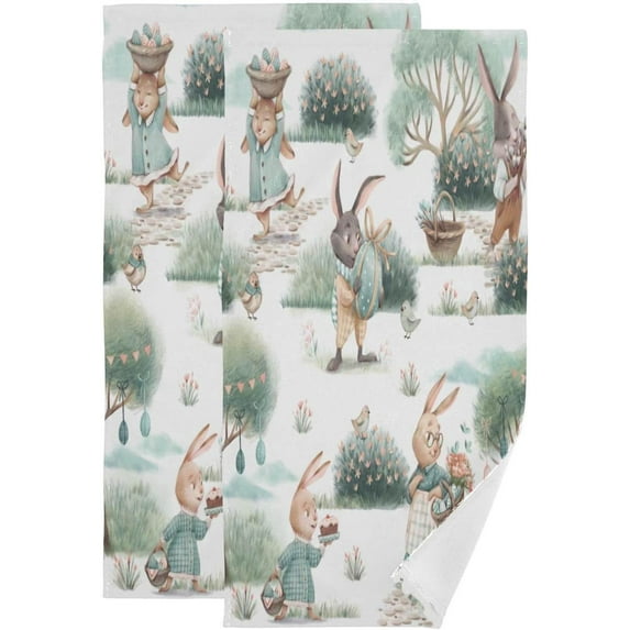 SKYSONIC 2 Pack Easter Bunnies Family Hand Towels, Cute Rabbits Kitchen Towel Ultra Soft and Absorbent,Decorative Fingertip Face Towel for Bathroom Hotel, 28.3"x14.4"