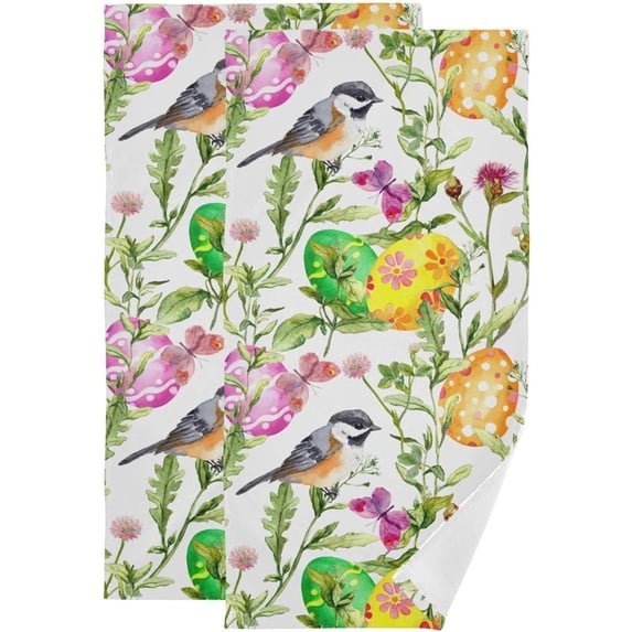 SKYSONIC 2 Pack Easter Eggs Grass Hand Towels, Spring Birds Floral Kitchen Towel Ultra Soft and Absorbent,Decorative Fingertip Face Towel for Bathroom Hotel, 28.3"x14.4"