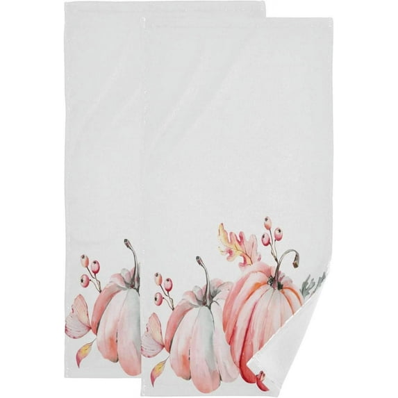 SKYSONIC 2 Pack Fall Pumpkin Pink Hand Towels, Ultra Soft and Absorbent, Watercolor Harvest Decorative Fingertip Towel for Home, Bathroom, Kitchen, 28.3"x14.4"