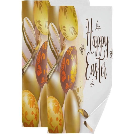 SKYSONIC 2 Pack Golden Easter Eggs Hand Towels, Watercolor Kitchen Towel Ultra Soft and Absorbent,Decorative Fingertip Face Towel for Bathroom Hotel, 28.3"x14.4"