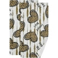 thumbnail image 1 of SKYSONIC 2 Pack Leopard Hearts Valentine Hand Towels, Grunge Striped Lines Kitchen Towel Ultra Soft and Absorbent,Decorative Fingertip Face Towel for Bathroom Hotel, 28.3"x14.4", 1 of 6