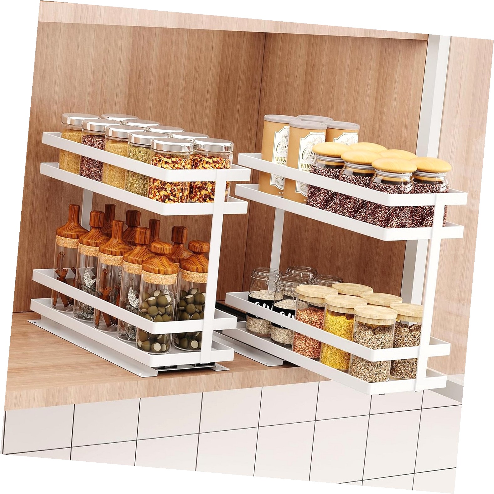 SKYSONIC 2 Pack Pull Out Spice Rack Organizer for Cabinet, 2 Tier Metal ...