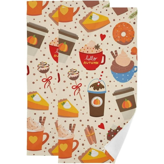 SKYSONIC 2 Pack Pumpkin Latte Spice Hand Towels, Ultra Soft and Absorbent, Autumn Themed Decorative Fingertip Towel for Home, Bathroom, Kitchen, 28.3"x14.4"