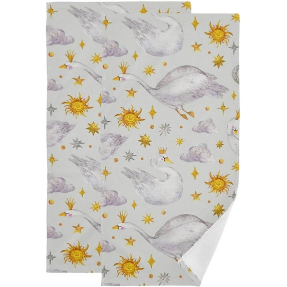SKYSONIC 2 Pack Romantic Swans Crowns Hand Towels for Bathroom, Cartoon Sun Moon Kitchen Towel Ultra Soft and Absorbent Decorative Fingertip Face Bath Towels for Spa & Hotel, 28.3"x 14.4"