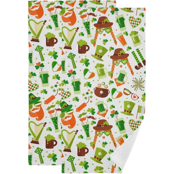 SKYSONIC 2 Pack Saint Patricks Day Hand Towels, Ultra Soft and Absorbent, Seamless Pattern for Decorative Fingertip Towel for Home, Bathroom, Kitchen, 28.3"x14.4"