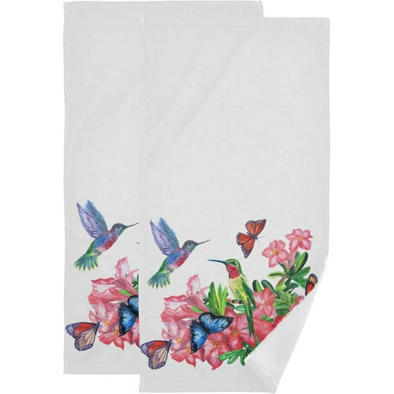 SKYSONIC 2 Pack Spring Hummingbird Butterfly Hand Towels, Ultra Soft and Absorbent, Summer Bird Flower Decorative Fingertip Towel for Home, Bathroom, Kitchen, 28.3"x14.4"