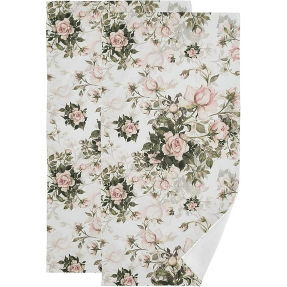 SKYSONIC 2 Pack Spring Pink Rose Hand Towels, 28.3"x 14.4" Ultra Soft and Absorbent Romantic Flower Decorative Fingertip Towels for Home, Bathroom, Kitchen