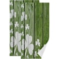 thumbnail image 1 of SKYSONIC 2 Pack St Patrick's Day Clover Hand Towels, 28.3"x 14.4" Ultra Soft and Absorbent Vintage Green Wooden Decorative Fingertip Towels for Home, Bathroom, Kitchen, 1 of 5