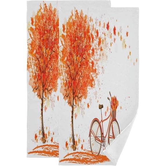 SKYSONIC 2 Pack Summer Fall Tree Bike Hand Towels, 28.3"x 14.4" Ultra Soft and Absorbent Maple Bicycle Decorative Fingertip Towels for Home, Bathroom, Kitchen