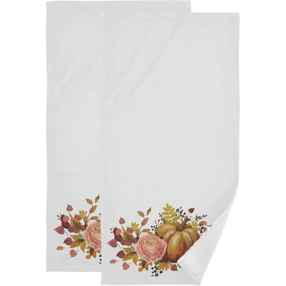 SKYSONIC 2 Pack Thanksgiving Floral Hand Towels, 28.3"x 14.4" Ultra Soft and Absorbent Autumn Pumpkin Decorative Fingertip Towels for Home, Bathroom, Kitchen