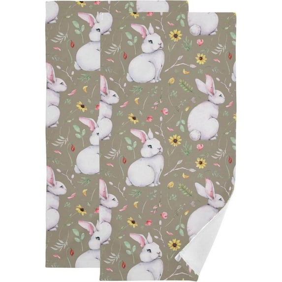 SKYSONIC 2 Pack Watercolor Bunny Hand Towels, Easter Flowers Leaves Kitchen Towel Ultra Soft and Absorbent,Decorative Fingertip Face Towel for Bathroom Hotel, 28.3"x14.4"