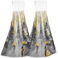 thumbnail image 1 of SKYSONIC 2 Pcs Hanging Hand Towels, Soft Absorbent Yellow Eiffel Tower Lover Towel Soft Thick Dish Cloth Dry Towel for Kitchen Bathroom, 12"x17", 1 of 7