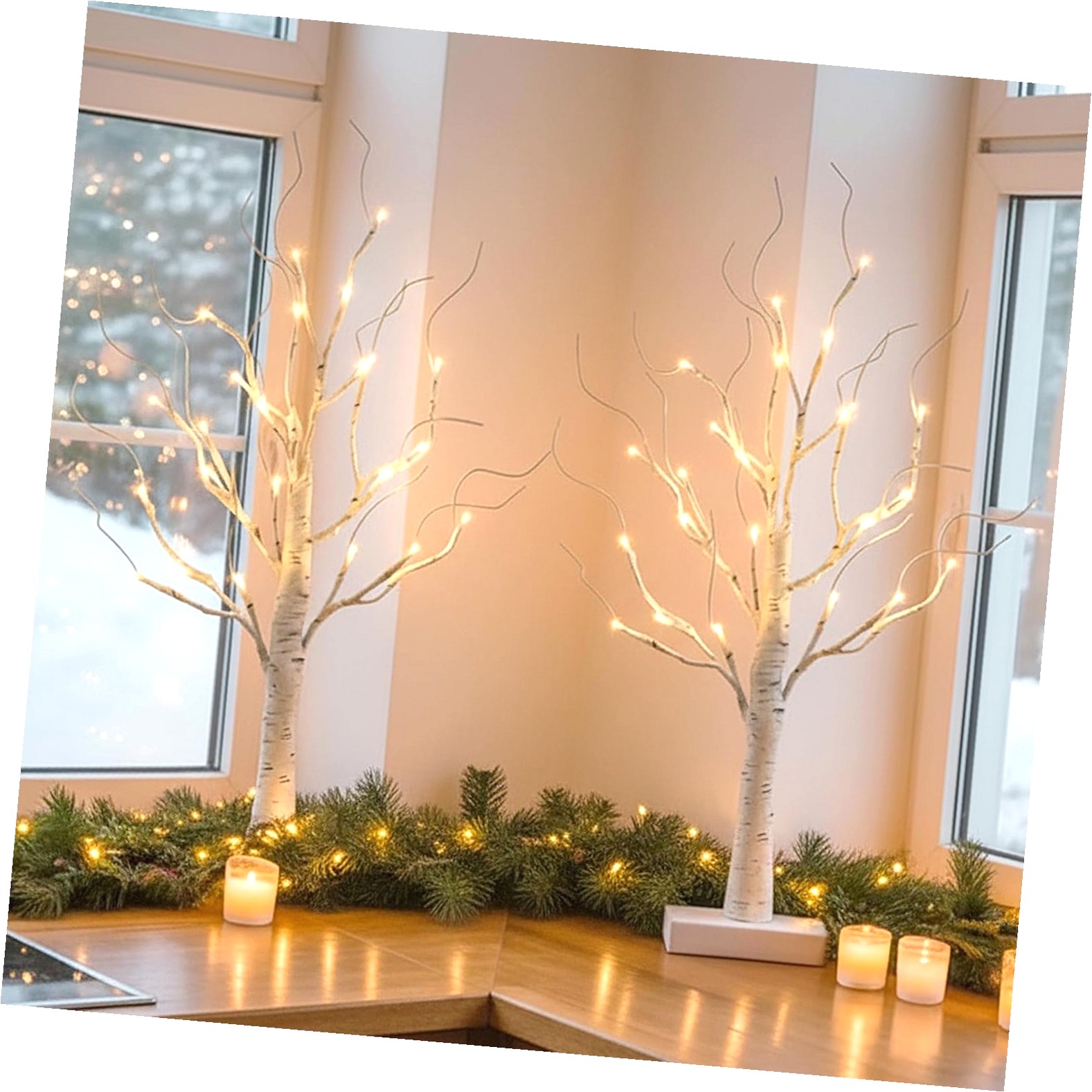 SKYSONIC 2 Pcs Lighted Birch Tree Battery Powered Tabletop Tree ...