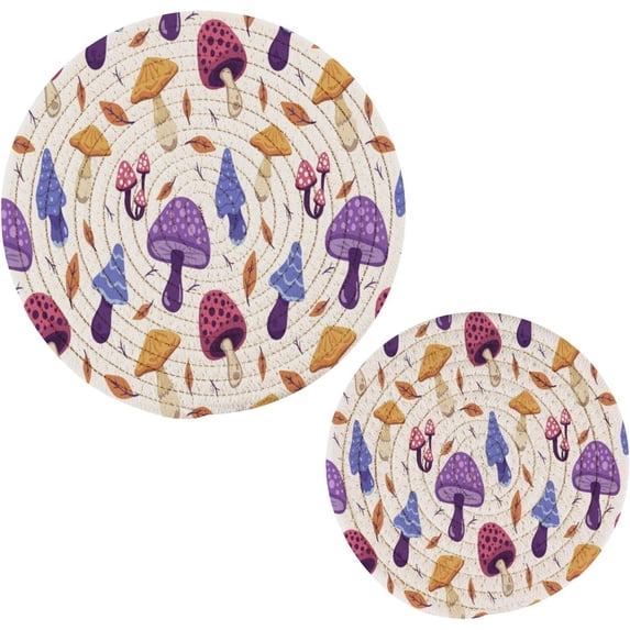 SKYSONIC 2 Pieces Mushroom Vegetable Leaves Trivet Mat Pot Holders Set, Hot Pads Potholder Cotton for Kitchen Weave Pot Mat Cooking Baking Decor Home