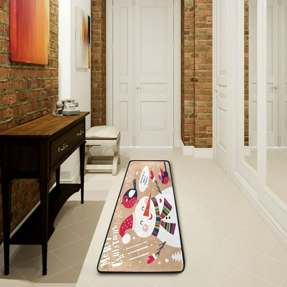 SKYSONIC 2'X6' Cheerful Christmas Snowman Runner Rug with Rubber Backing, Happy New Year Non Slip Entryway Rug Runner Washable Soft Area Rug Carpet for Hallway Bedroom Kitchen Decor