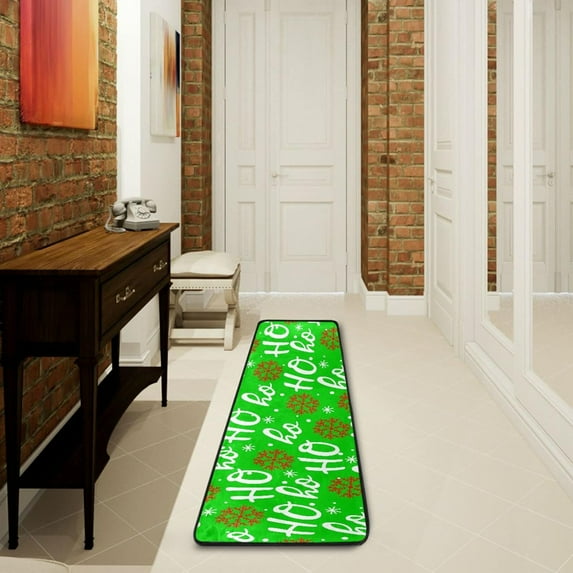 SKYSONIC 2'X6' Christmas Hohoho Pattern Runner Rug with Rubber Backing, Santa Claus Laugh Non Slip Entryway Rug Runner Washable Soft Area Rug Carpet for Hallway Bedroom Kitchen Decor
