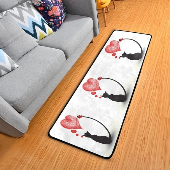 SKYSONIC 2'X6' Cute Black Cat Heart Runner Rug with Rubber Backing, Non Slip Entryway Rug Runner Washable Soft Area Rug Carpet for Hallway Bedroom Kitchen Decor