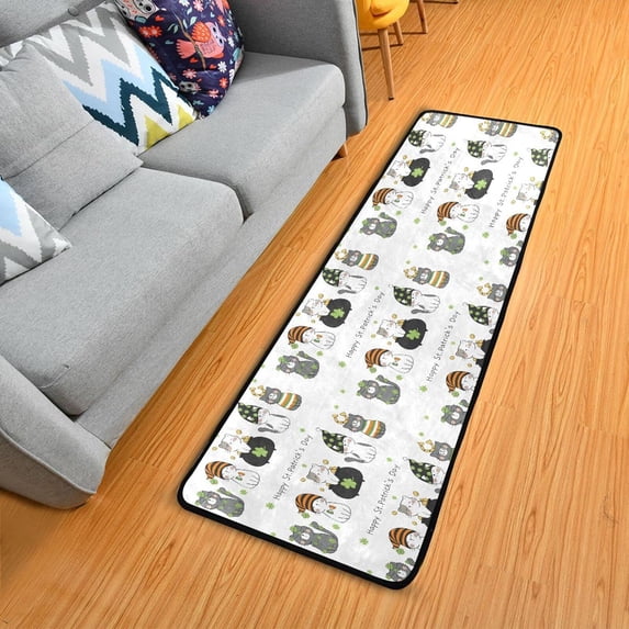 SKYSONIC 2'X6' Cute Cat Cartoon Runner Rug with Rubber Backing, St Patrick's Day Non Slip Entryway Rug Runner Washable Soft Area Rug Carpet for Hallway Bedroom Kitchen Decor