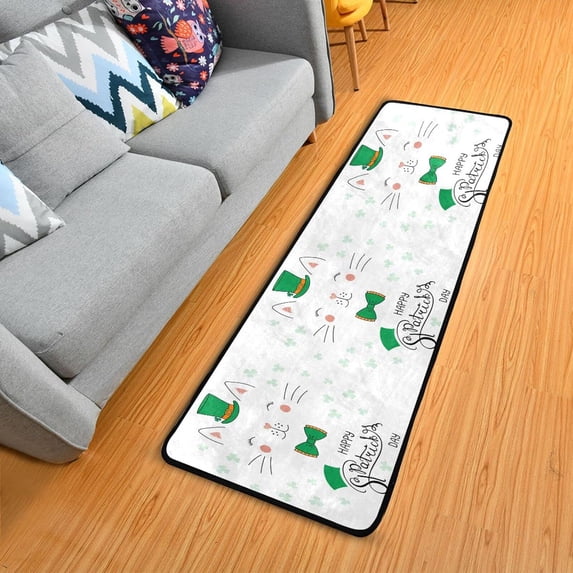 SKYSONIC 2'X6' Cute Funny Cat Runner Rug with Rubber Backing, Happy Saint Patrick Non Slip Entryway Rug Runner Washable Soft Area Rug Carpet for Hallway Bedroom Kitchen Decor