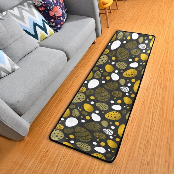 SKYSONIC 2'X6' Happy Easter Gold Eggs Runner Rug with Rubber Backing, Unique Non Slip Entryway Rug Runner Washable Soft Area Rug Carpet for Hallway Bedroom Kitchen Decor