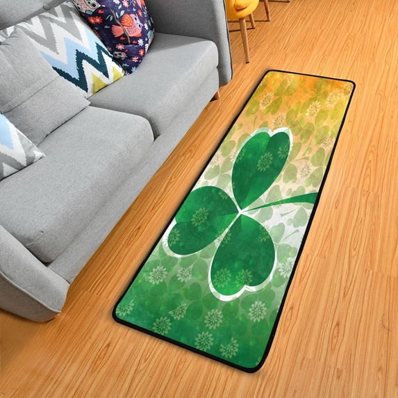 SKYSONIC 2'X6' Irish Shamrock Runner Rug with Rubber Backing, Happy St.Patrick's Day Non Slip Entryway Rug Runner Washable Soft Area Rug Carpet for Hallway Bedroom Kitchen Decor