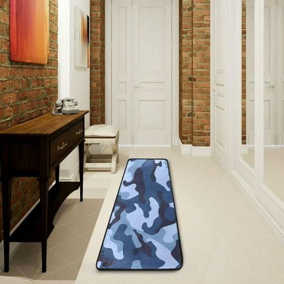 SKYSONIC 2'X6' Military Camouflage Runner Rug with Rubber Backing, Blue Army Camo Non Slip Entryway Rug Runner Washable Soft Area Rug Carpet for Hallway Bedroom Kitchen Decor