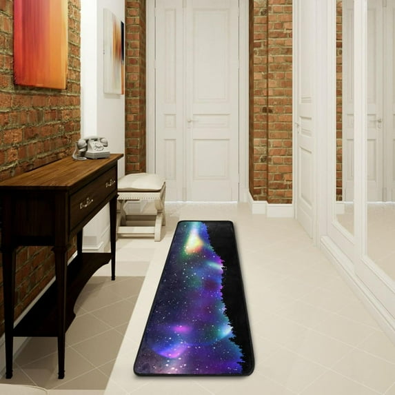 SKYSONIC 2'X6' Northern Lights Aurora Borealis in The Sky Over The Night Forest Runner Rug with Rubber Backing, Non Slip Entryway Rug Runner Washable Soft Area Rug Carpet for Hallway Bedroom Kitchen D