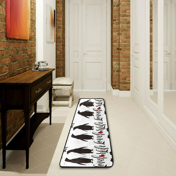 SKYSONIC 2'X6' Penguins Couple Valentines Runner Rug with Rubber Backing, Love for Life Non Slip Entryway Rug Runner Washable Soft Area Rug Carpet for Hallway Bedroom Kitchen Decor