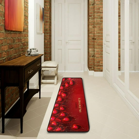 SKYSONIC 2'X6' Red Heart Balloons Runner Rug with Rubber Backing, Valentine's Day Non Slip Entryway Rug Runner Washable Soft Area Rug Carpet for Hallway Bedroom Kitchen Decor