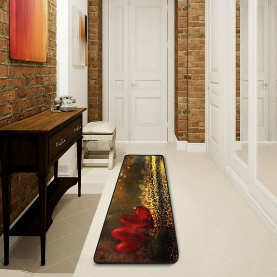 SKYSONIC 2'X6' Rustic Red Hearts Runner Rug with Rubber Backing, Vintage Valentines Day Non Slip Entryway Rug Runner Washable Soft Area Rug Carpet for Hallway Bedroom Kitchen Decor