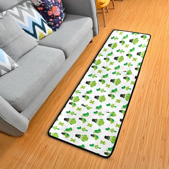 SKYSONIC 2'X6' Saint Patrick's Day Owl Runner Rug with Rubber Backing, Cute Owl Birds Non Slip Entryway Rug Runner Washable Soft Area Rug Carpet for Hallway Bedroom Kitchen Decor