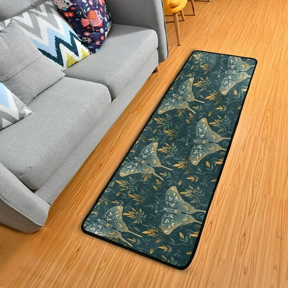 SKYSONIC 2'X6' Spring Unique Butterfly Runner Rug with Rubber Backing, Leaves Insect Non Slip Entryway Rug Runner Washable Soft Area Rug Carpet for Hallway Bedroom Kitchen Decor