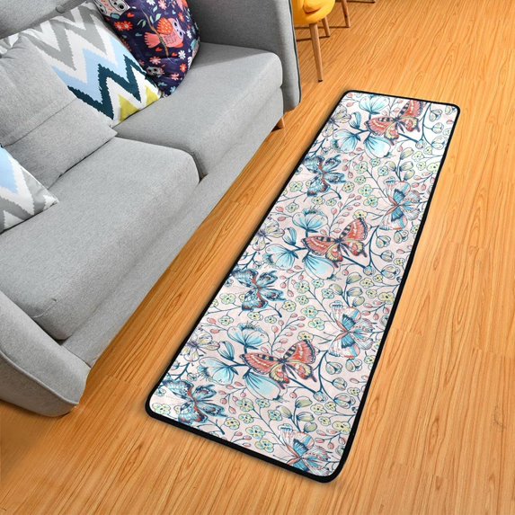 SKYSONIC 2'X6' Spring Unique Ethnic Butterfly Runner Rug with Rubber Backing, Non Slip Entryway Rug Runner Washable Soft Area Rug Carpet for Hallway Bedroom Kitchen Decor