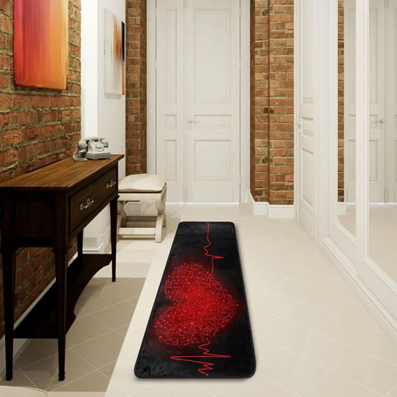 SKYSONIC 2'X6' Unique Musical Notes Heart Runner Rug with Rubber Backing, Valentine Non Slip Entryway Rug Runner Washable Soft Area Rug Carpet for Hallway Bedroom Kitchen Decor