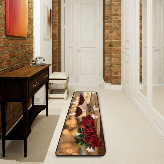 SKYSONIC 2'X6' Valentine Rose Wine Runner Rug with Rubber Backing, Romantic Dinner Non Slip Entryway Rug Runner Washable Soft Area Rug Carpet for Hallway Bedroom Kitchen Decor