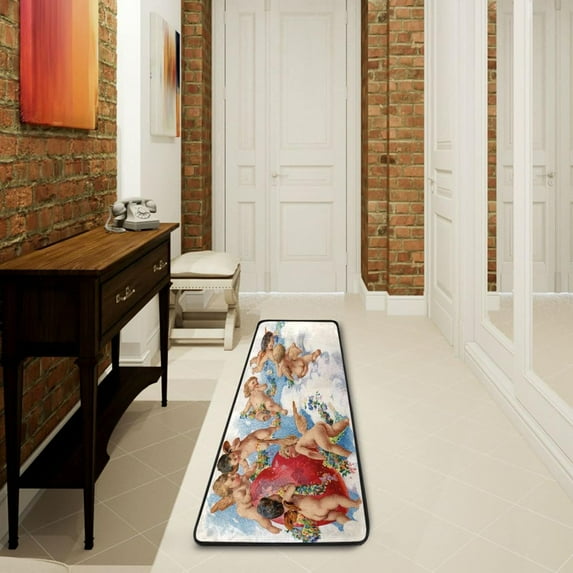 SKYSONIC 2'X6' Valentines Cupid Angels Runner Rug with Rubber Backing, Red Heart Non Slip Entryway Rug Runner Washable Soft Area Rug Carpet for Hallway Bedroom Kitchen Decor