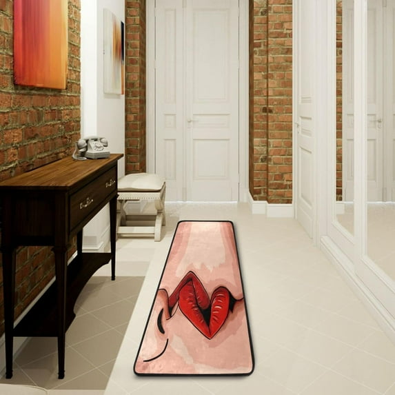 SKYSONIC 2'X6' Valentines Day Kiss Runner Rug with Rubber Backing, LGBT Pride Non Slip Entryway Rug Runner Washable Soft Area Rug Carpet for Hallway Bedroom Kitchen Decor