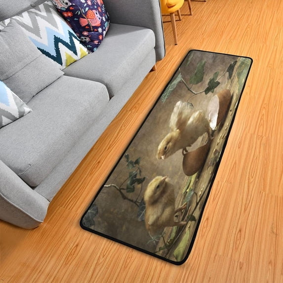 SKYSONIC 2'X6' Vintage Chicken Runner Rug with Rubber Backing, Happy Easter Greeting Non Slip Entryway Rug Runner Washable Soft Area Rug Carpet for Hallway Bedroom Kitchen Decor