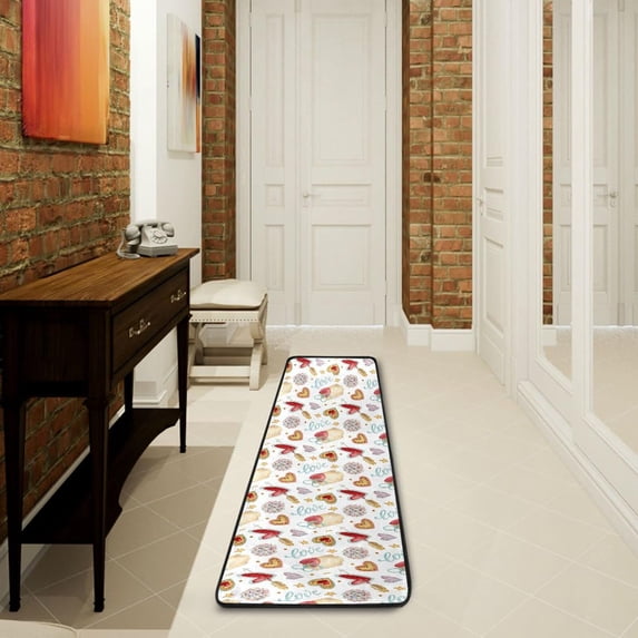 SKYSONIC 2'X6' Watercolor Heart Biscuits Runner Rug with Rubber Backing, Valentine Sweet Cute Non Slip Entryway Rug Runner Washable Soft Area Rug Carpet for Hallway Bedroom Kitchen Decor