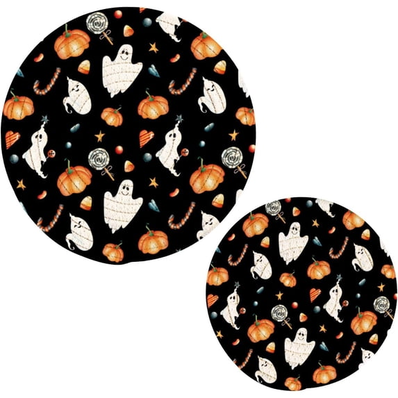 SKYSONIC 2 pcs Cute Little Ghosts Pumpkins Pot Holders Trivets, Heat Resistant Trivets,Halloween Black Cotton Thread Weave Mats for Hot Pads Pans Pot Bowl Teapot