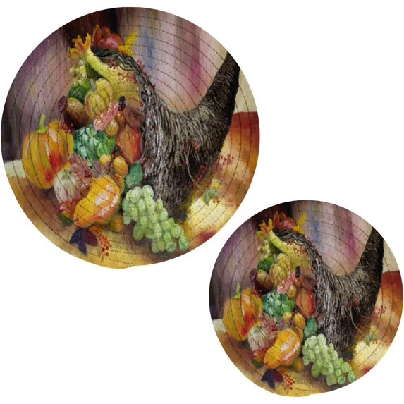 SKYSONIC 2 pcs Fall Oil Painting Cornucopia Pot Holders Trivets, Heat Resistant Trivets,Autumn Pumpkin Fruit Cotton Thread Weave Mats for Hot Pads Pans Pot Bowl Teapot