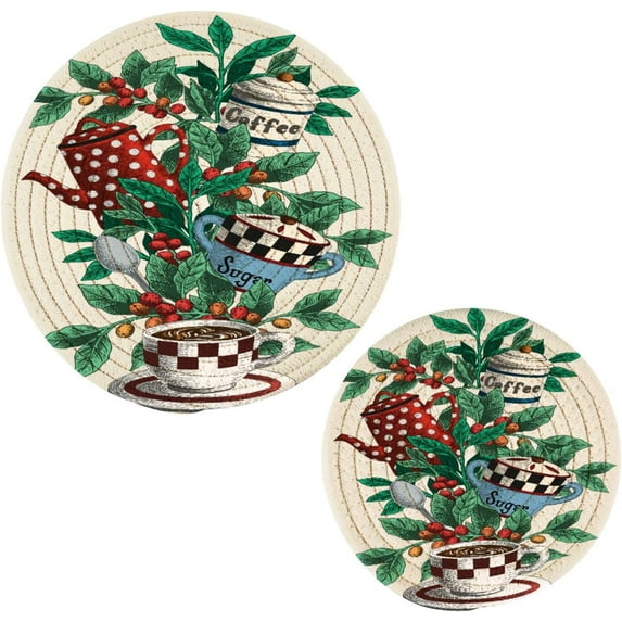 SKYSONIC 2 pcs Funny Coffee Bean Plant Pot Holders Trivets, Heat Resistant Trivets,Creative Cup Utensil Cotton Thread Weave Mats for Hot Pads Pans Pot Bowl Teapot