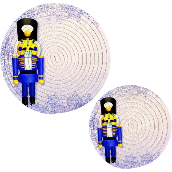 SKYSONIC 2 pcs Nutcracker Purple Snowflakes Pot Holders Trivets, Heat Resistant Trivets,Christmas Funny Cotton Thread Weave Mats for Hot Pads Pans Pot Bowl Teapot