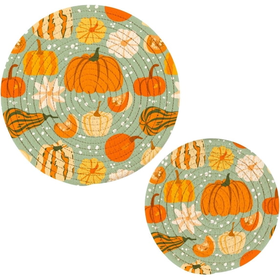 SKYSONIC 2 pcs Pumpkin Colorful Autumn Pot Holders Trivets, Heat Resistant Trivets,Cartoon Harvest Day Cotton Thread Weave Mats for Hot Pads Pans Pot Bowl Teapot