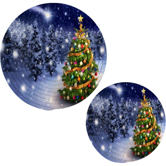 SKYSONIC 2 pcs Shiny Christmas Tree Pot Holders Trivets, Heat Resistant Trivets,Winter Snow Wonderland Cotton Thread Weave Mats for Hot Pads Pans Pot Bowl Teapot