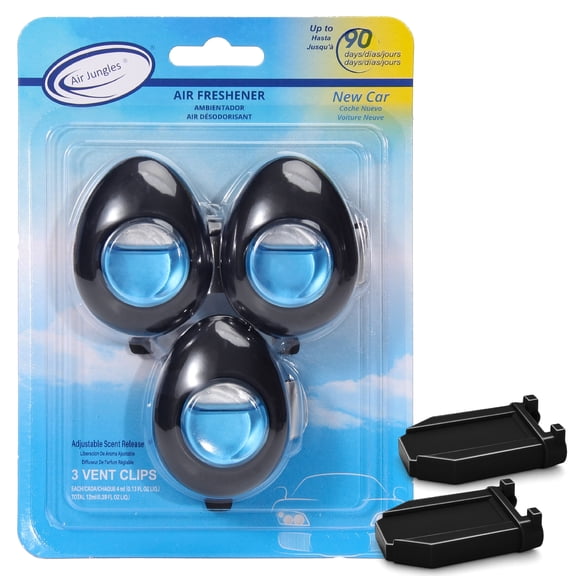 Air Jungles New Car Scent Air Freshener Vent Clip, 3 Ct with 2 Adapter for Honda Civic, CRV, ZRV, Integra, Long Lasting Up to 90 days, Natural Essential Oil Car Fragrance Odor Eliminator