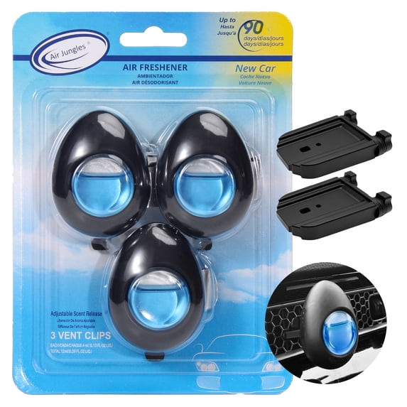 Air Jungles New Car Scent Air Freshener Vent Clip, 3 Ct with 2 Adapter for Honda Civic, CRV, ZRV, Integra, Long Lasting Up to 90 days, Natural Essential Oil Car Fragrance Odor Eliminator
