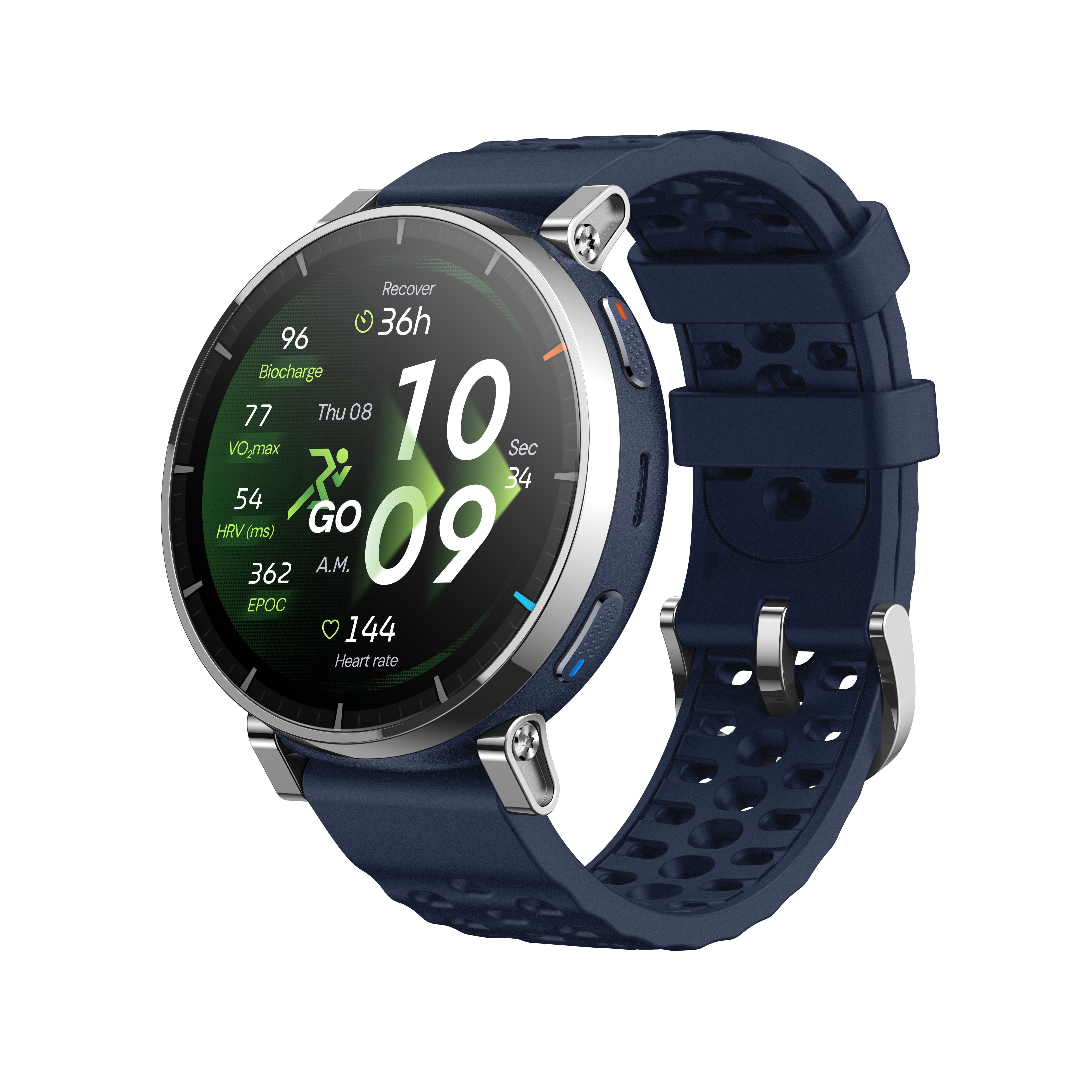 Amazfit Active 3 Premium GPS Running Smart Watch, 1.32" AMOLED Sapphire Display, 12-Day Battery, Offline Maps, 170+ Workout Modes, Heart Rate & Fitness Tracker for Android & iPhone - Atlas Blue