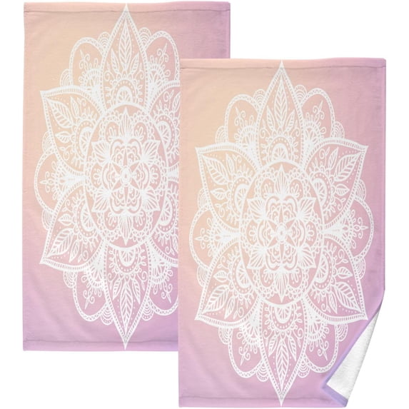 SKYSONIC 2PCS Cotton Towel Set,Quick Drying Washcloths,Soft and Breathable Bath Towel Hand Towels for Kitchen Bathroom Gym Beach-Fantastic Gradual Mandala