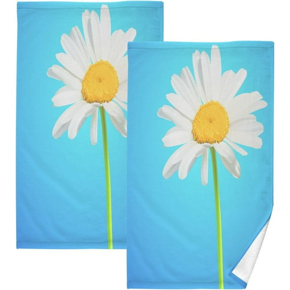 SKYSONIC 2PCS Cotton Towel Set,Quick Drying Washcloths,Soft and Breathable Bath Towel Hand Towels for Kitchen Bathroom Gym Beach-Daisy Flower